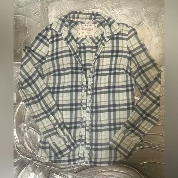 Aeropostale 2010 Green & Purple Y2K Western Long Sleeve Flannel Button Up Size S - Picture 4 of 16